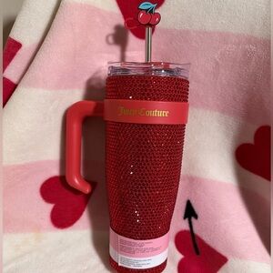 NWT Juicy Couture Red Rhinestone Stainless Steel Tumbler w/ Lid and Straw, 40oz